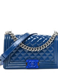 Patent Calfskin Quilted Medium Plexiglass Boy Flap Blue