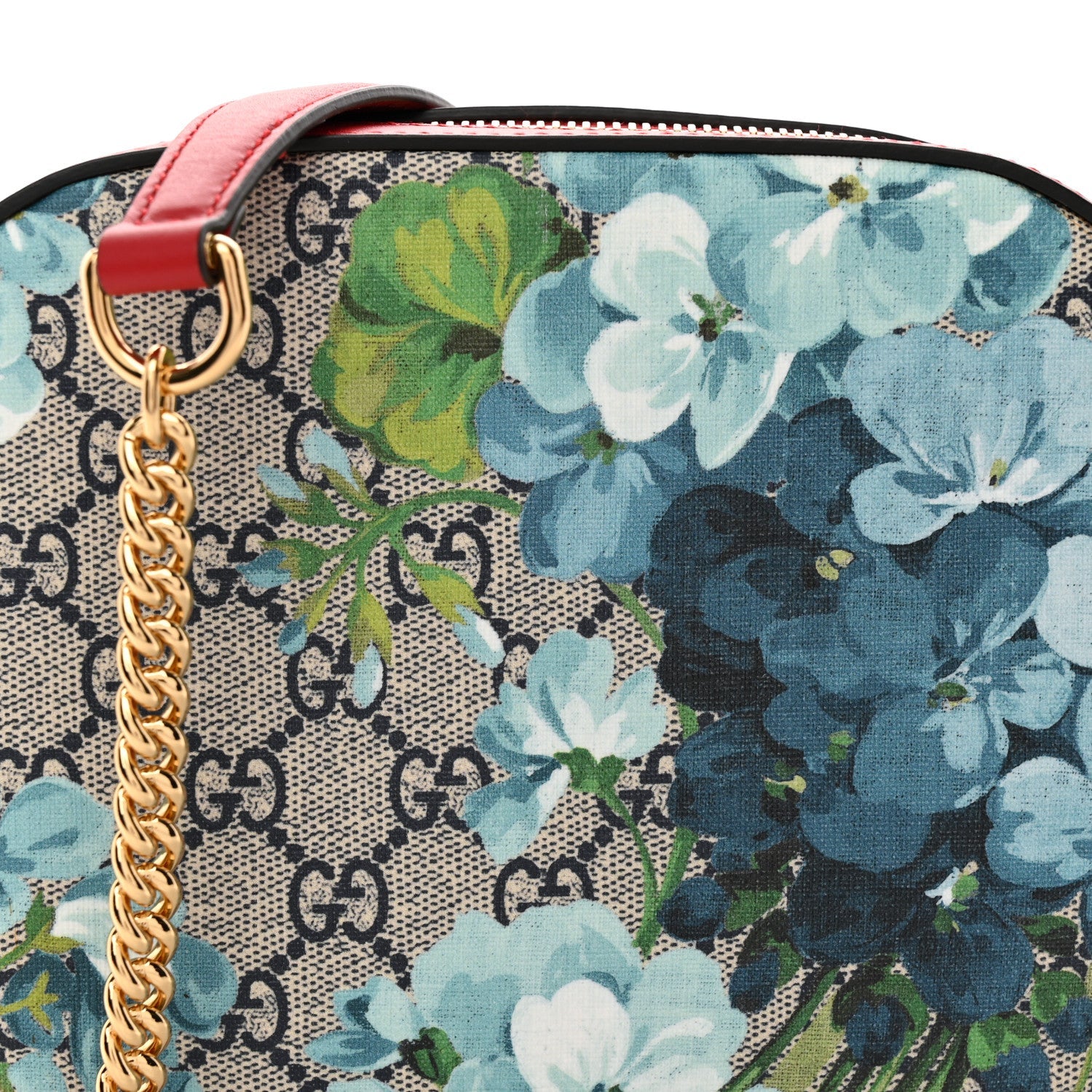 GG Supreme Monogram Blooms Small Chain Shoulder Bag Beige Blue Navy Hibiscus Red