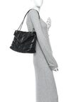 Lambskin Quilted Medium Loulou Puffer Monogram Chain Satchel Black