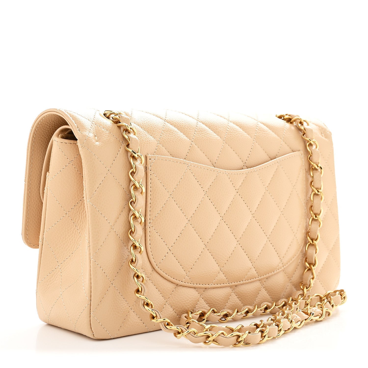 Caviar Quilted Medium Double Flap Beige
