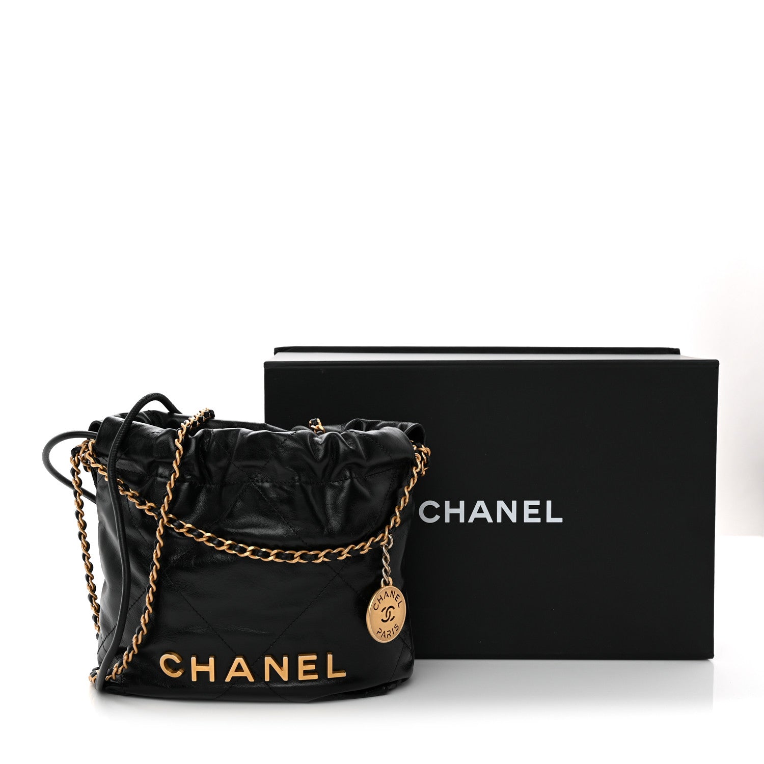 Shiny Calfskin Quilted Mini CHNL 22 Black