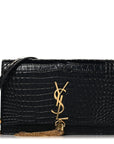 Calfskin Crocodile Embossed Kate Monogram Tassel Chain Wallet Black