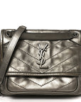 Crinkled Calfskin Matelasse Monogram Baby Niki Chain Satchel Platinum