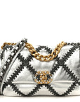 Metallic Calfskin Crochet Medium CHNL 19 Flap Silver