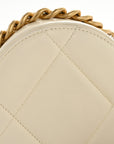 Lambskin Quilted CHNL 19 Round Clutch With Chain White