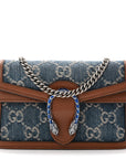 New Denim GG Monogram Dollar Calfskin Enamel Super Mini Dionysus Shoulder Bag Blue Tea Cuir Epilog Electric Blue