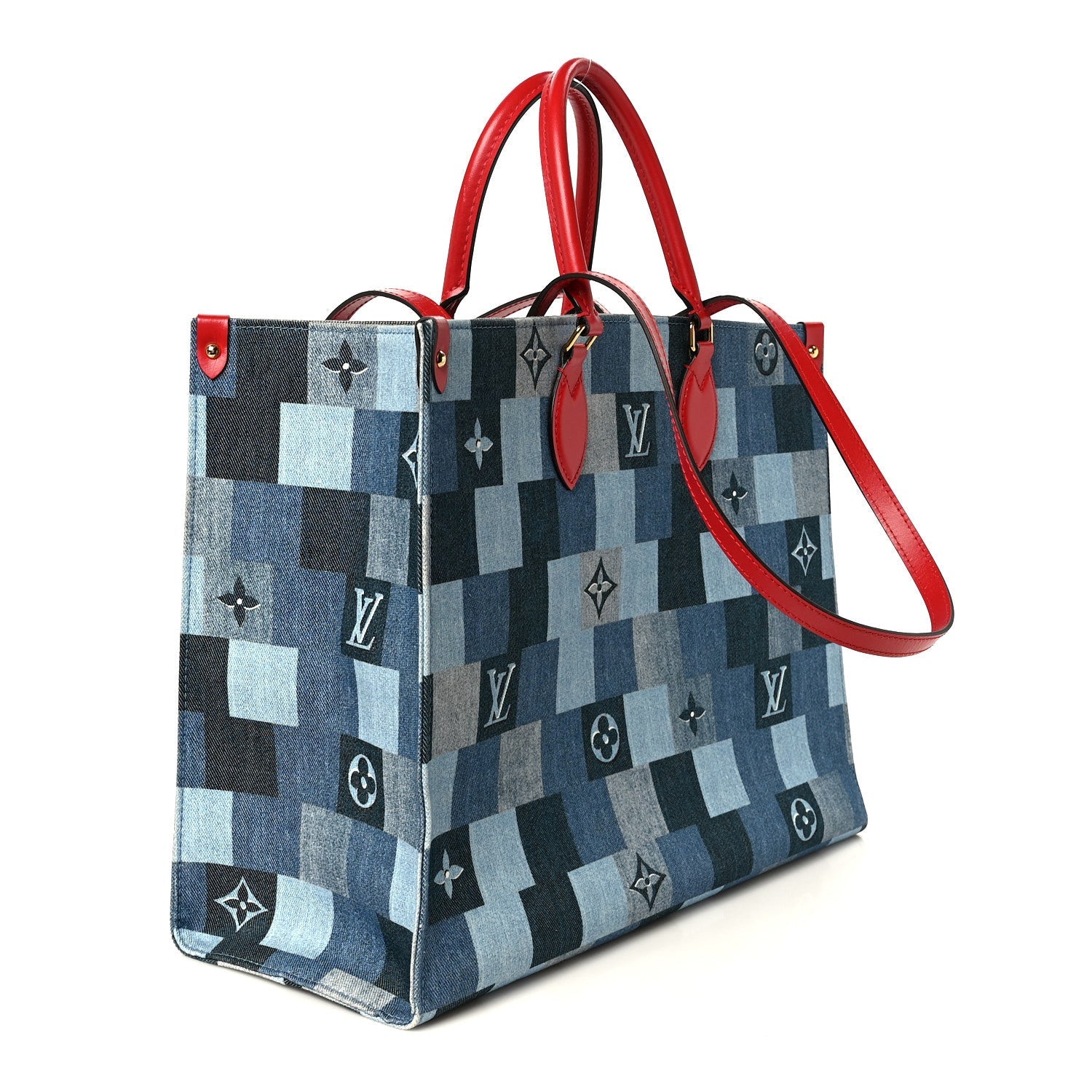 Denim Damier Monogram Onthego Blue Rouge