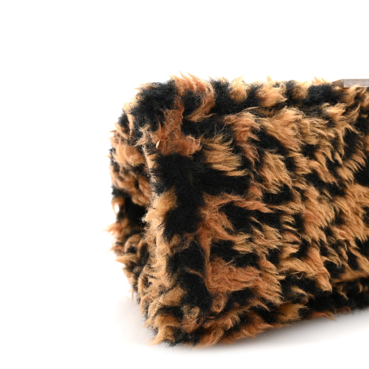 Fleece Leopard Print Small Hourglass Top Handle Bag Brown