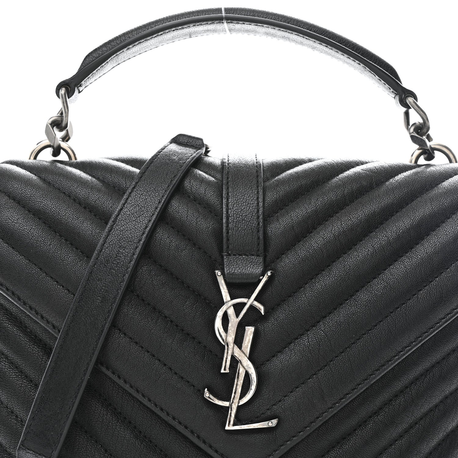 Sheepskin Matelasse Chevron Monogram Medium College Bag Black