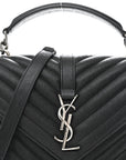 Sheepskin Matelasse Chevron Monogram Medium College Bag Black