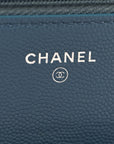 Shiny Caviar Quilted Enamel CC Wallet On Chain WOC Blue