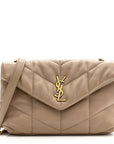 Lambskin Quilted Toy Loulou Puffer Monogram Chain Satchel Dark Beige