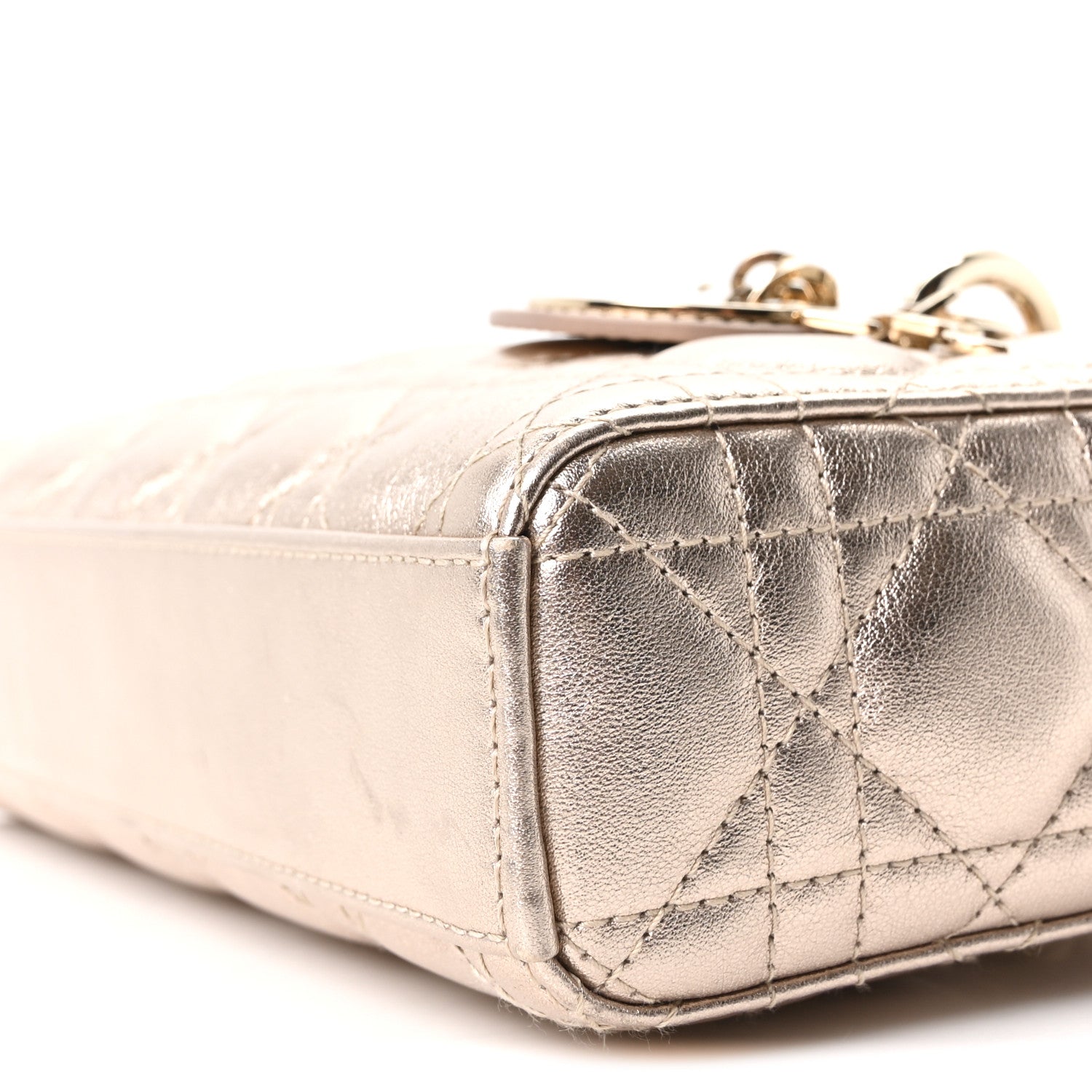 Metallic Lambskin Cannage Small Lady D-Joy Champagne
