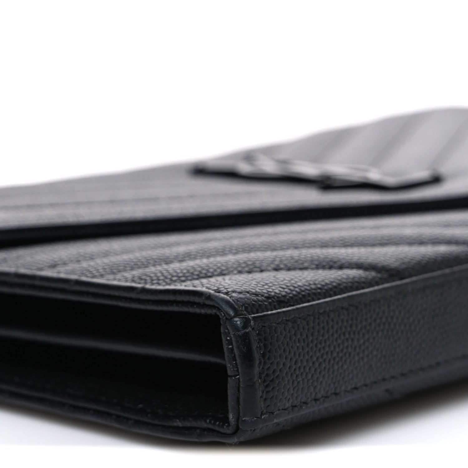 Grain De Poudre Matelasse Chevron Monogram Monochrome Envelope Chain Wallet Black