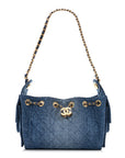 Washed Denim Quilted Mini CHNL 25 Handbag Blue