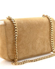 Suede Shearling Triomphe Chain Shoulder Bag Beige