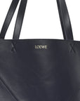 Shiny Calfskin Large Puzzle Fold Tote Abyss Blue