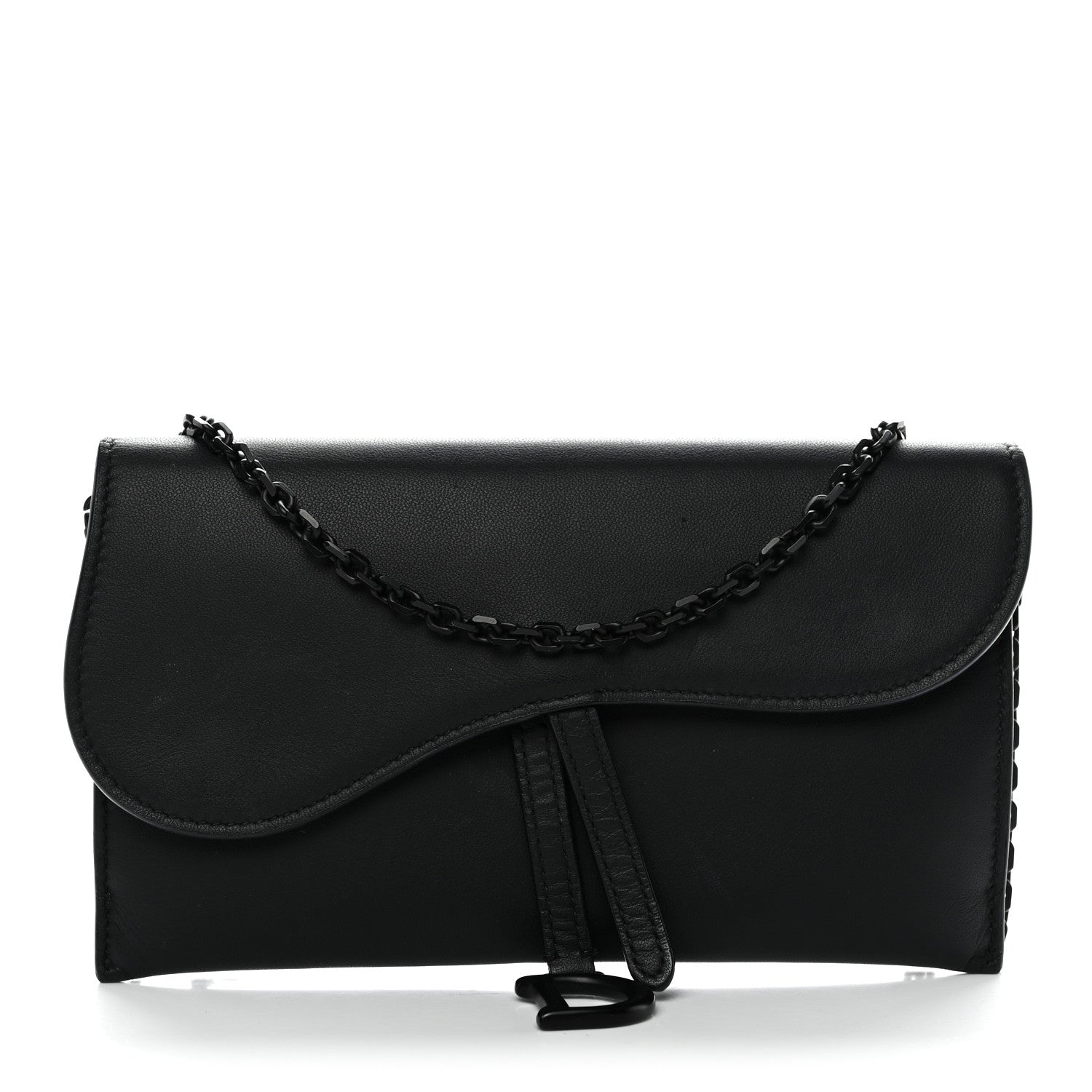 Ultra Matte Calfskin Saddle Chain Wallet Pouch Black