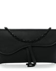 Ultra Matte Calfskin Saddle Chain Wallet Pouch Black