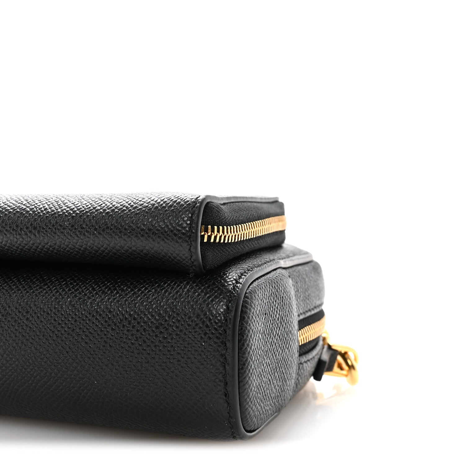 Grained Calfskin Caro Double Pouch Black