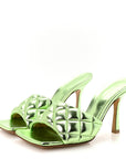 Metallic Nappa Reflection Matelasse Padded Mule Sandals 37 Pistachio