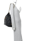 Shiny Crumpled Calfskin Quilted Medium CHNL 25 Handbag Black
