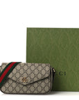 GG Supreme Monogram Textured Dollar Calfskin Web Mini Ophidia Envelope Shoulder Bag Beige Ebony New Acero
