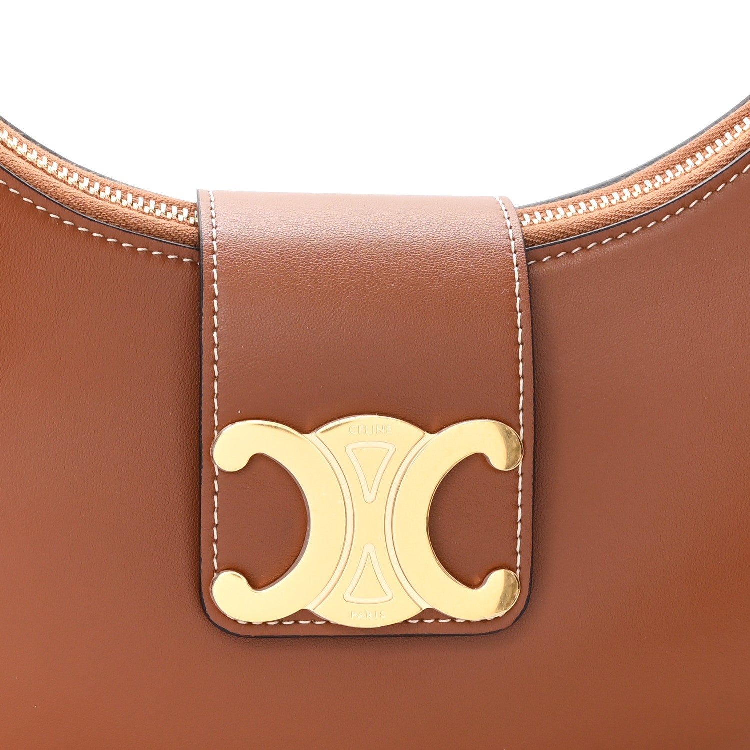 Smooth Calfskin Medium Strap Ava Triomphe Shoulder Bag Tan