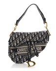 Oblique Embroidered Saddle Bag Blue
