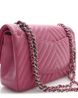 Caviar Chevron Quilted Medium Double Flap Pink