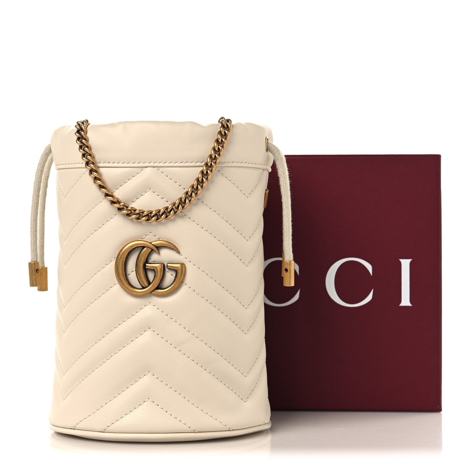 Calfskin Matelasse Mini GG Marmont 2.0 Bucket Bag White