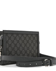 GG Supreme Monogram Textured Dollar Calfskin Web Small Ophidia Shoulder Bag  Grey Black Graphite Grey