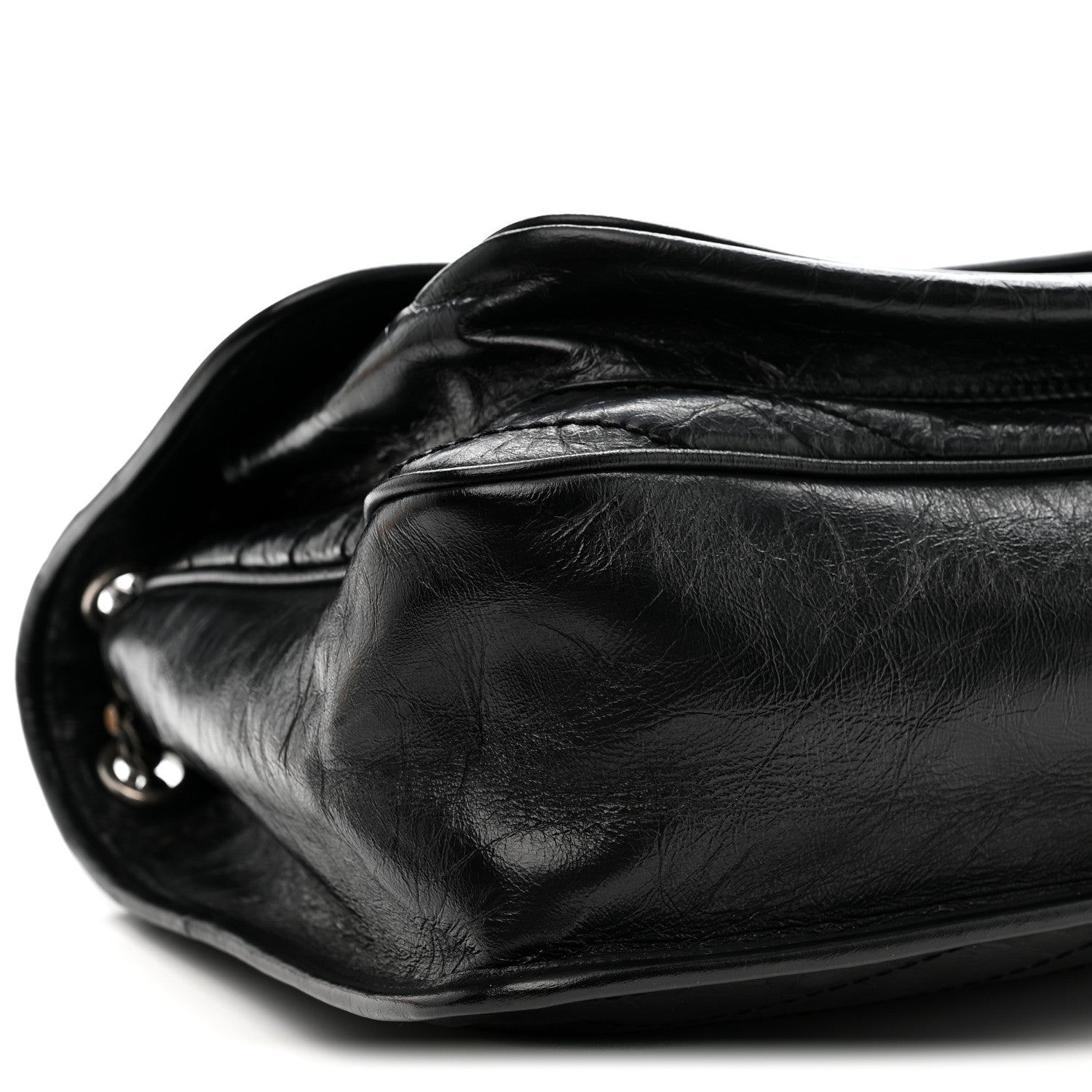Crinkled Calfskin Matelasse Monogram Large Niki Chain Satchel Black