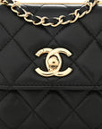 Lambskin Quilted Trendy CC Card Holder On Chain Black