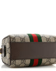 GG Supreme Monogram Textured Dollar Calfskin Web Super Mini Ophidia Top Handle Bowler Bag  Beige Ebony New Acero