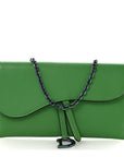 Goatskin Saddle Chain Wallet Pouch Bright Green