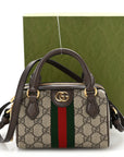 GG Supreme Monogram Textured Dollar Calfskin Web Super Mini Ophidia Top Handle Bowler Bag  Beige Ebony New Acero