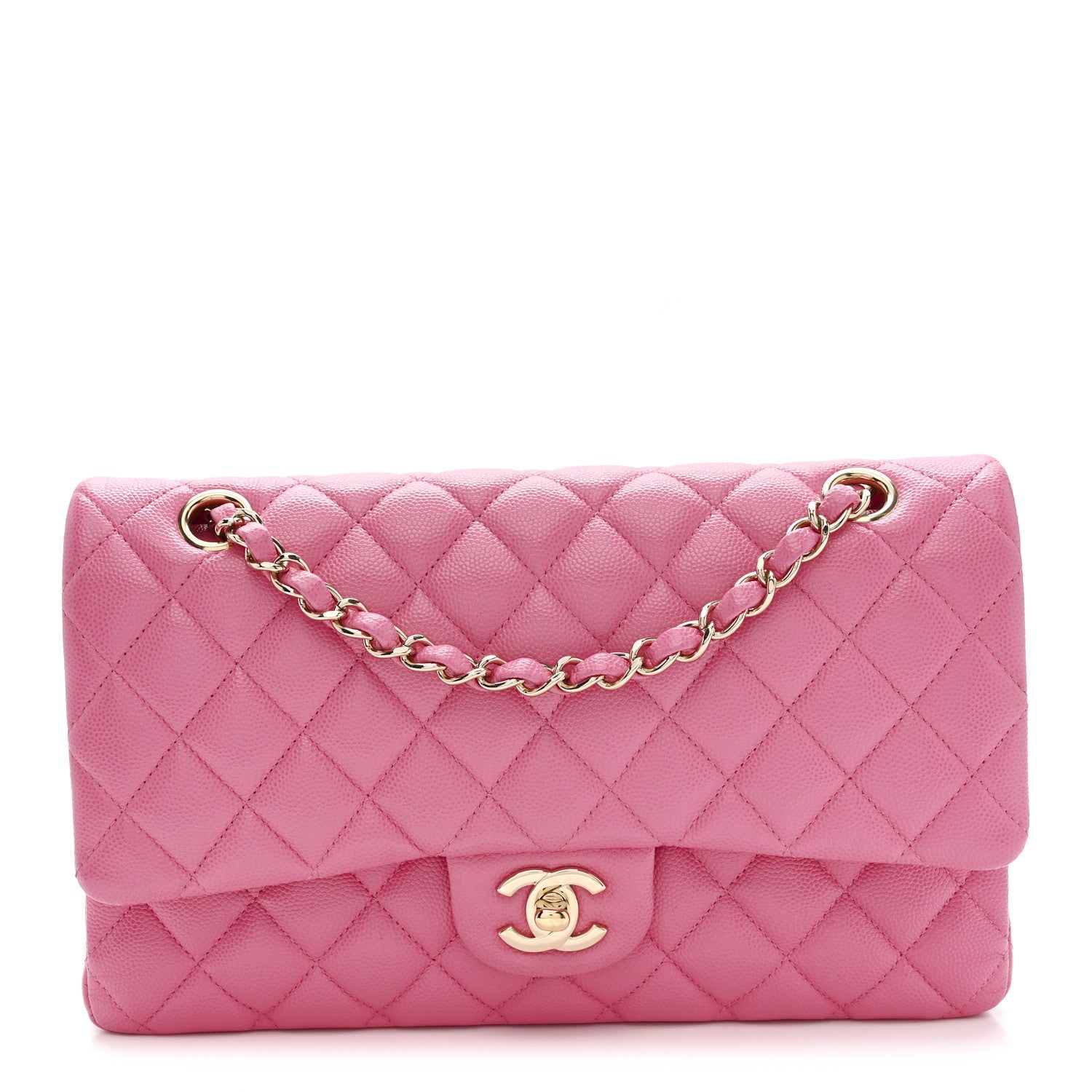 Caviar Quilted Medium Double Flap Pink