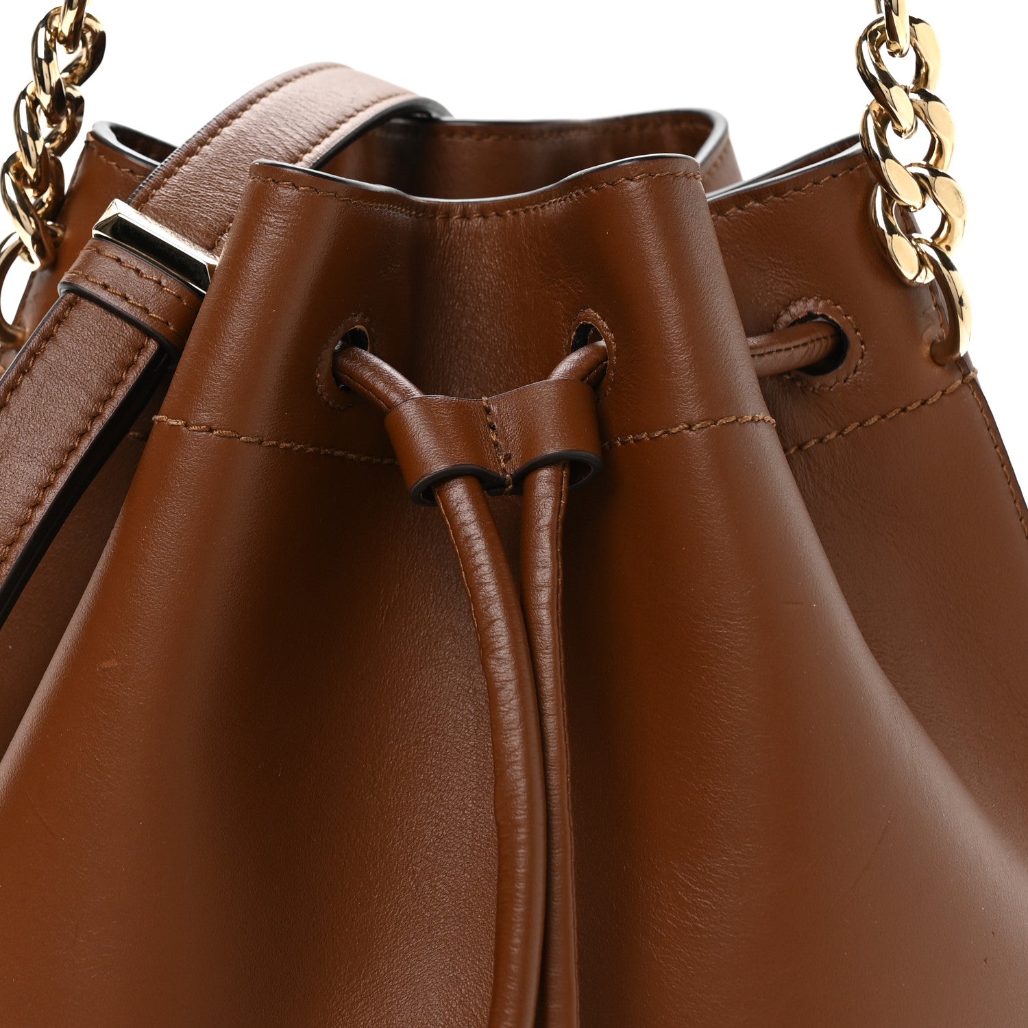 Smooth Shiny Calfskin Bon Bon Bucket Bag Dark Tan