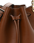 Smooth Shiny Calfskin Bon Bon Bucket Bag Dark Tan