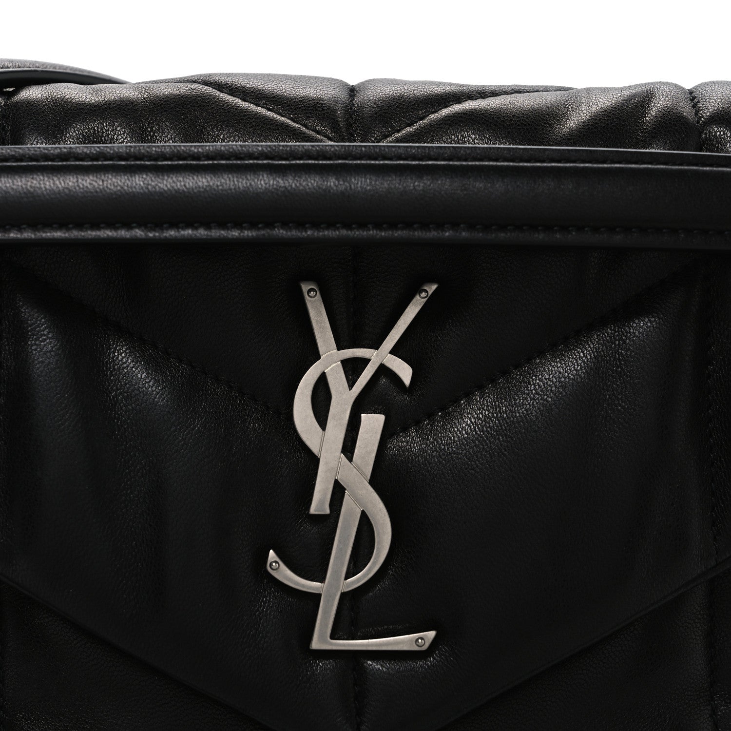 Lambskin Quilted Small Loulou Puffer Monogram Chain Satchel Black