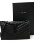 Grain De Poudre Matelasse Chevron Monogram Monochrome Envelope Chain Wallet Black
