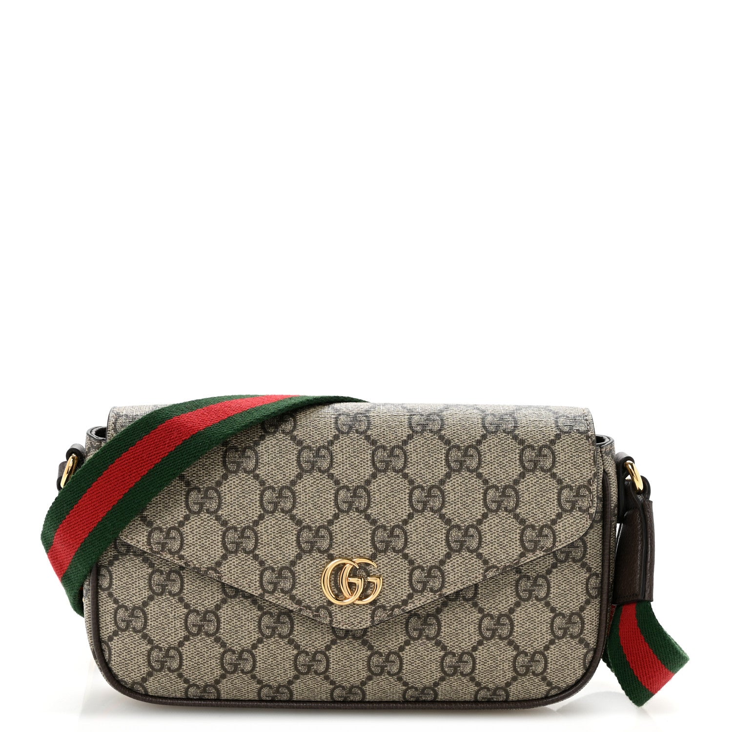 GG Supreme Monogram Textured Dollar Calfskin Web Mini Ophidia Envelope Shoulder Bag Beige Ebony New Acero