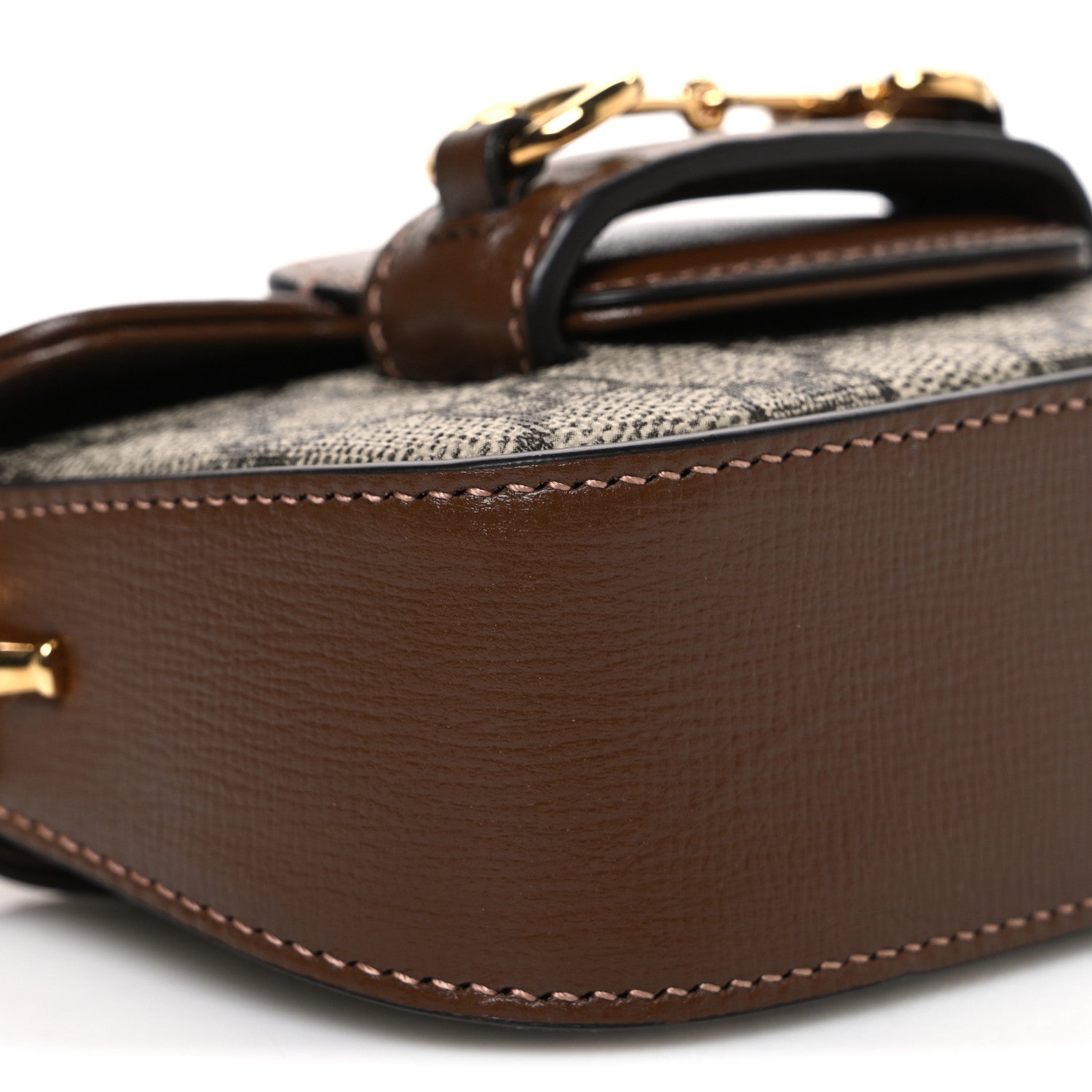 GG Supreme Monogram Azalea Calfskin Web Horsebit 1955 Wallet On Strap Beige Ebony Brown Sugar