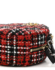 Tweed Quilted CHNL 19 Round Clutch With Chain  Red Black White Green