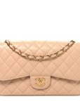 Caviar Quilted Jumbo Double Flap Beige