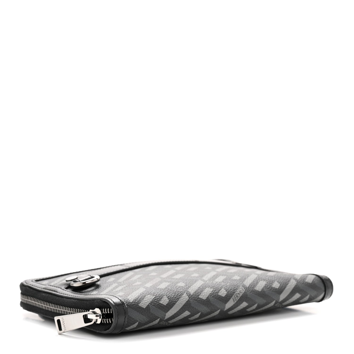 Coated Canvas La Greca Signature  Black Gray