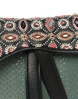 Beaded Calfskin Snakeskin Mini Saddle Bag Green
