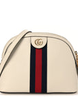 Textured Dollar Calfskin Web Small Ophidia Dome Shoulder Bag Mystic White