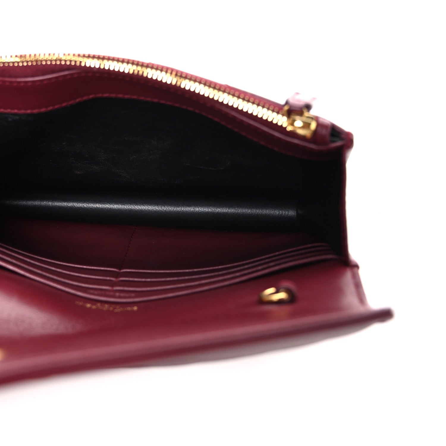 Calfskin Matelasse Chevron Monogram Envelope Chain Wallet Rouge Merlot